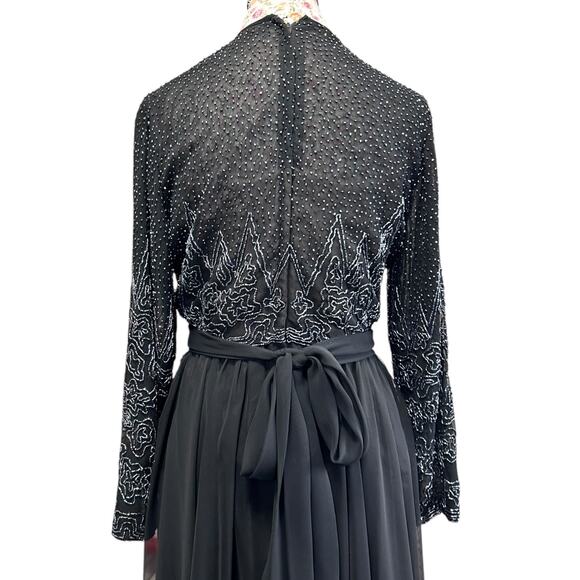 Vintage Beaded Evening Gown Jack Bryan Saks Fifth Ave Black Long Sleeve Dress 14 - Picture 12 of 15